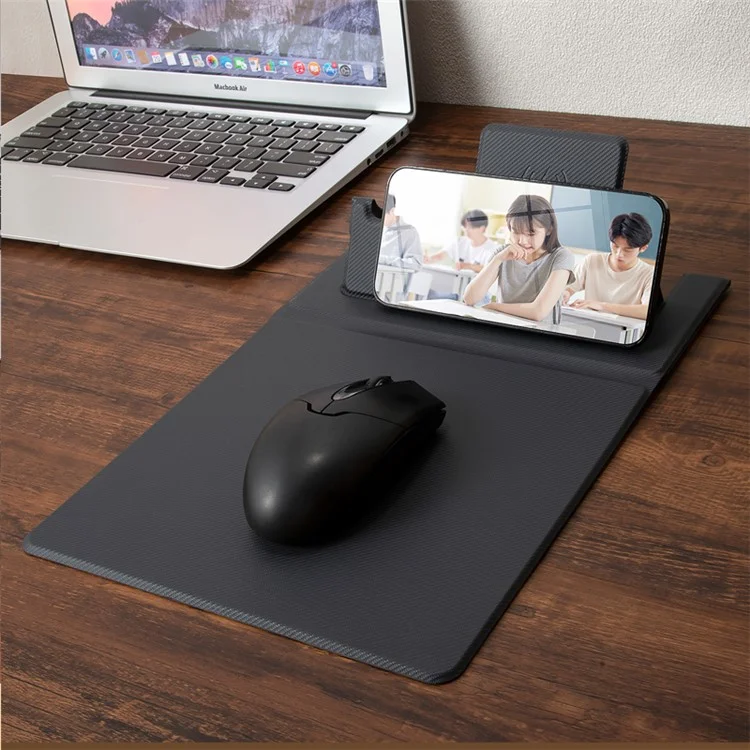 Alfombrilla para ratón plegable de piel sintética de PU, cargador de teléfono inalámbrico de 15 W con soporte para bolígrafo