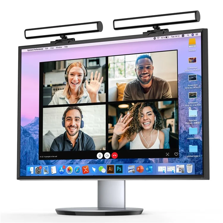 2 piezas de barra de luz LED de aleación de aluminio para monitor de ordenador Lámpara de monitor Iluminación asimétrica que cuida los ojos para videoconferencia/streaming
