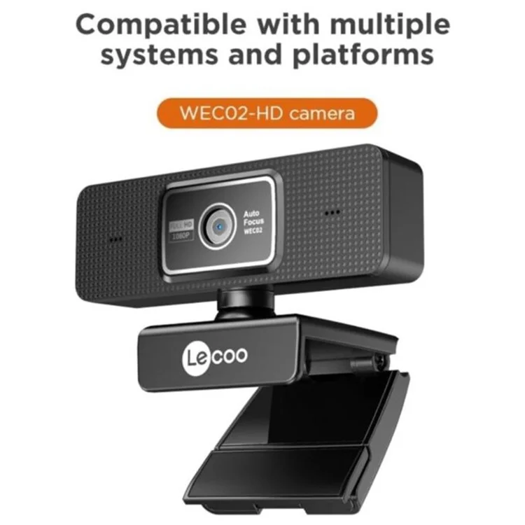 Webcam LENOVO LECOO WEC02 HD 1080p con Enfoque Automático y Micrófono Integrado para Clases Online, Enseñanza, Streaming y Reuniones