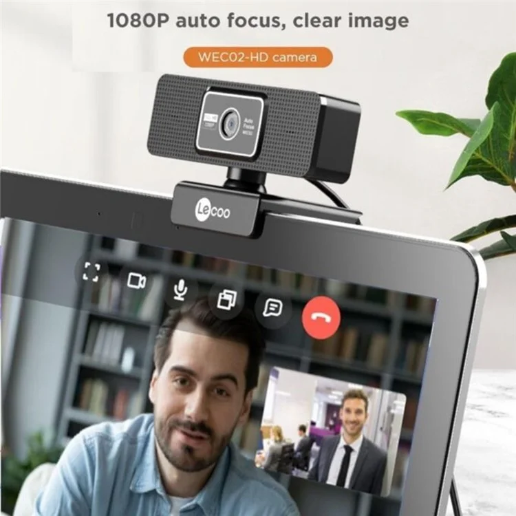 Webcam LENOVO LECOO WEC02 HD 1080p con Enfoque Automático y Micrófono Integrado para Clases Online, Enseñanza, Streaming y Reuniones