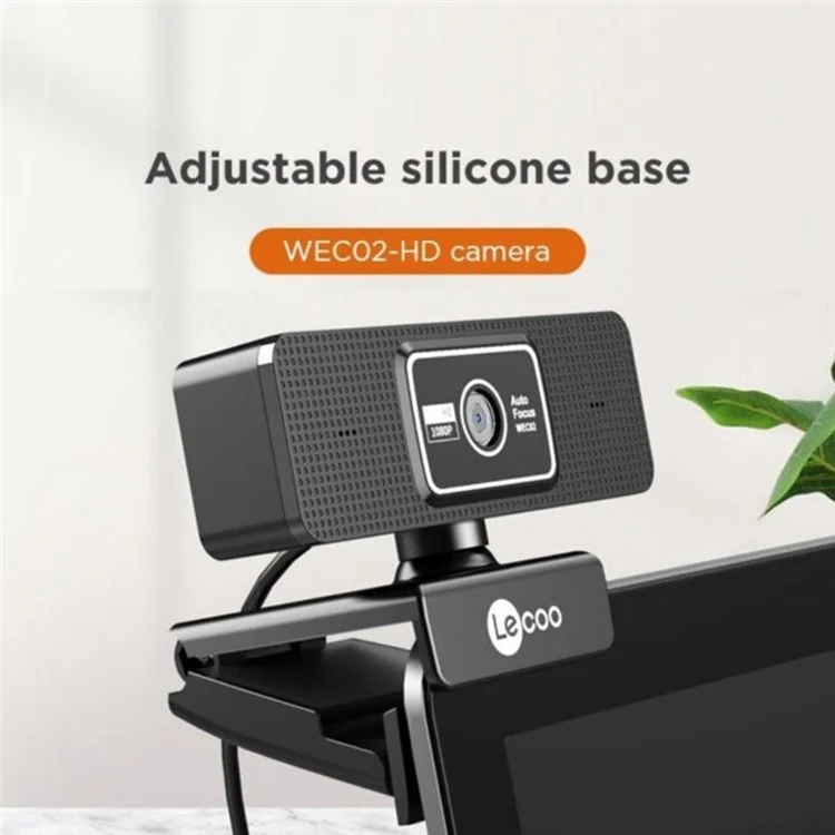 Webcam LENOVO LECOO WEC02 HD 1080p con Enfoque Automático y Micrófono Integrado para Clases Online, Enseñanza, Streaming y Reuniones