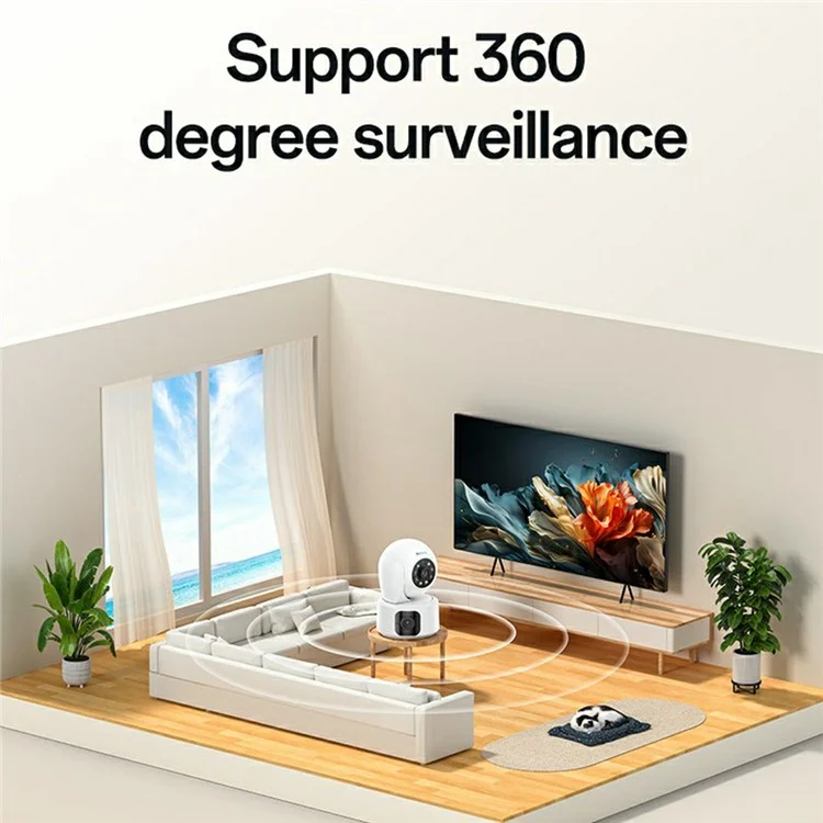 YESIDO KM16 Câmera de Segurança Interna com Duas Lentes sem Fio WiFi com Visão Noturna / Áudio Bidirecional / Detecção de Movimento - Branco / Plugue EU