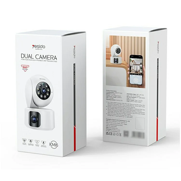 YESIDO KM16 Câmera de Segurança Interna com Duas Lentes sem Fio WiFi com Visão Noturna / Áudio Bidirecional / Detecção de Movimento - Branco / Plugue EU
