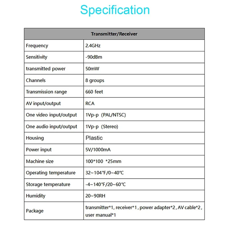 MEASY AV220 Ensemble émetteur-récepteur AV sans fil 2,4 G à transmission 200 m avec entrée/sortie RCA - Prise US