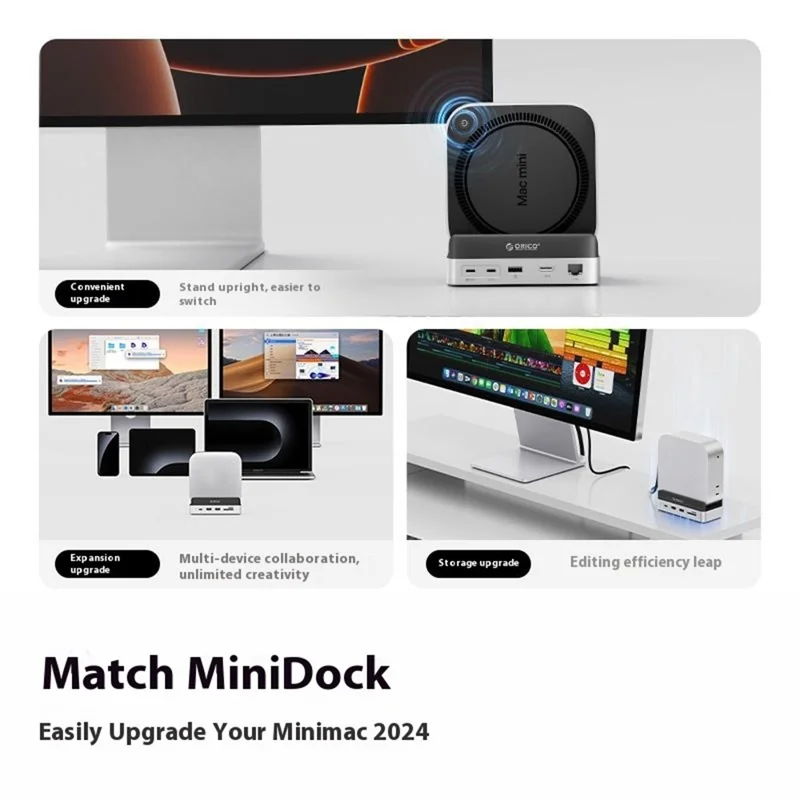 ORICO VS10 For Mac mini(2024) 512GB M.2 SSD Enclosure Desktop Expansion Dock Stand USB + HD + RJ45 + SD / TF Card Reader 10 in 1 Docking Station