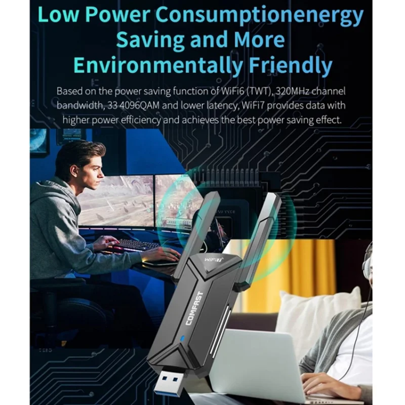 COMFAST CF-983BE For Desktop PC 6452Mbps High Speed USB WiFi 7 Tri-Band Network Adapter Plug and Play