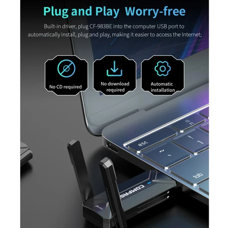 COMFAST CF-983BE For Desktop PC 6452Mbps High Speed USB WiFi 7 Tri-Band Network Adapter Plug and Play