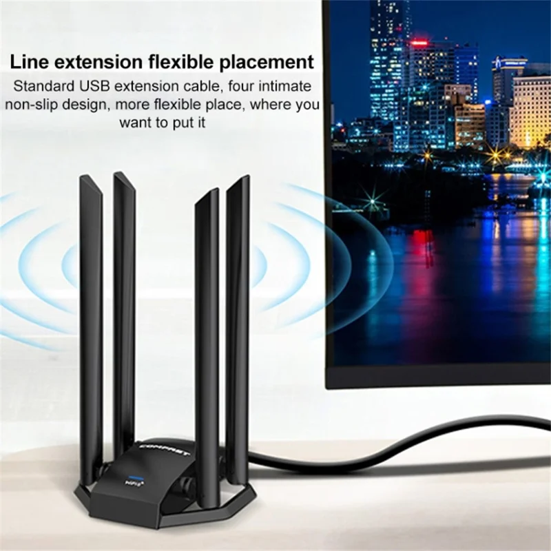 COMFAST CF-975AX 5374Mbps Tri-Band High Speed WiFi 6 External Wireless Network Adapter for Desktop PC