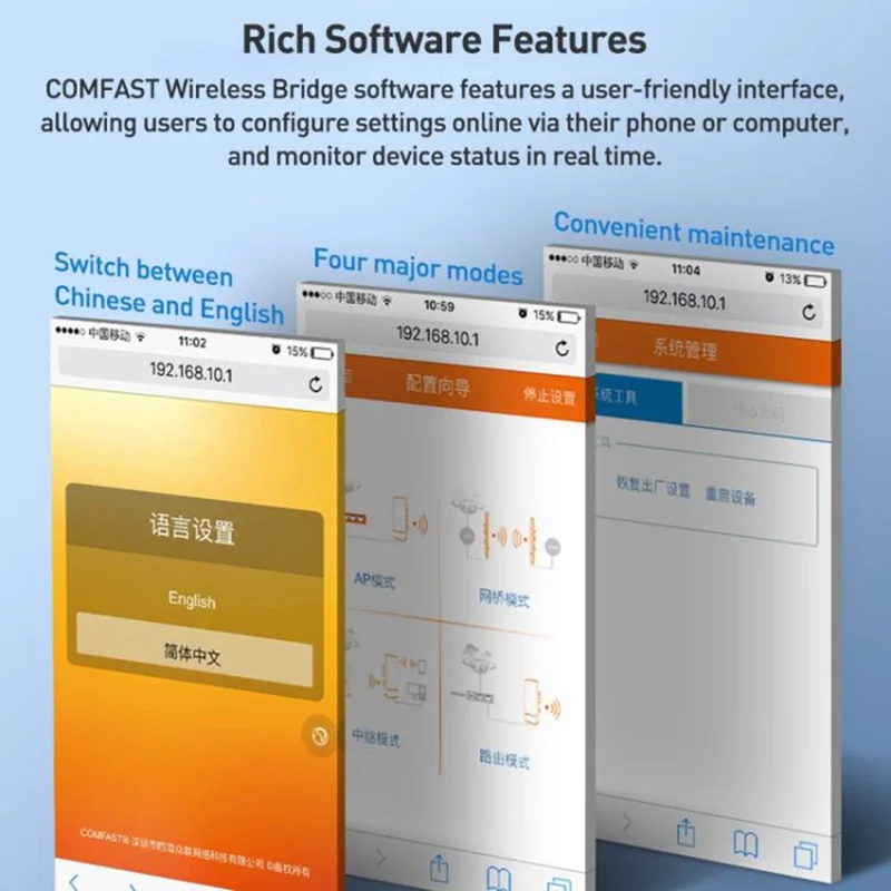 COMFAST CF-E113A V2 2Pcs 5.8GHz 300Mbps 11dBi Monitoring Bridge WiFi Router AP Repeater with PoE Power Supply Set