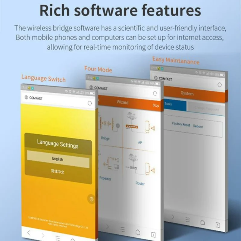 COMFAST CF-E112N V2 2Pcs 2.4GHz 300Mbps 9dBi Monitoring Bridge WiFi Router AP Repeater with PoE Power Supply Set