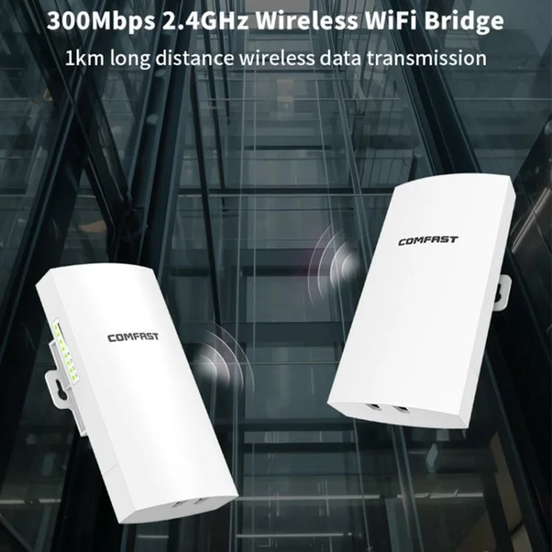 COMFAST CF-E112N V2 2Pcs 2.4GHz 300Mbps 9dBi Monitoring Bridge WiFi Router AP Repeater with PoE Power Supply Set