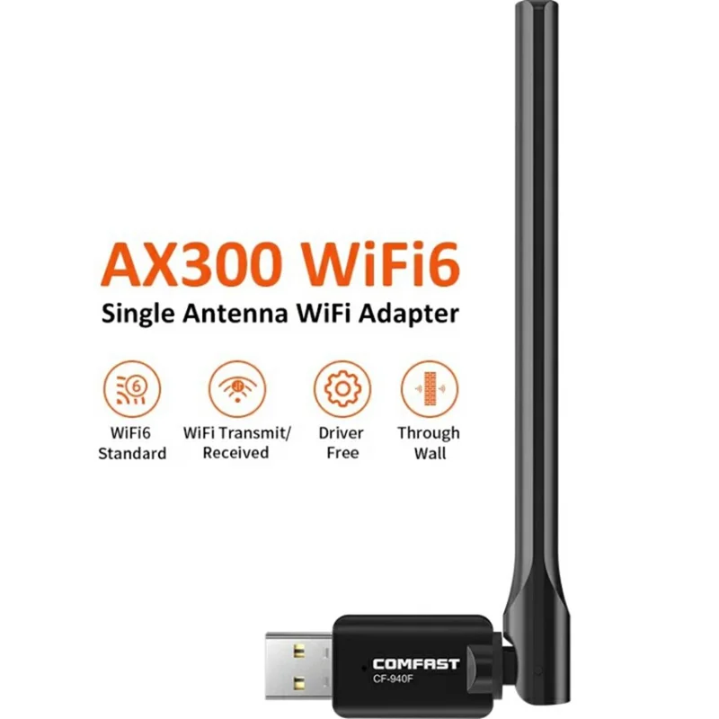 COMFAST CF-940F 300Mbps WiFi6 USB WiFi Adapter 2.4GHz Wireless Network Card with High Gain Antena