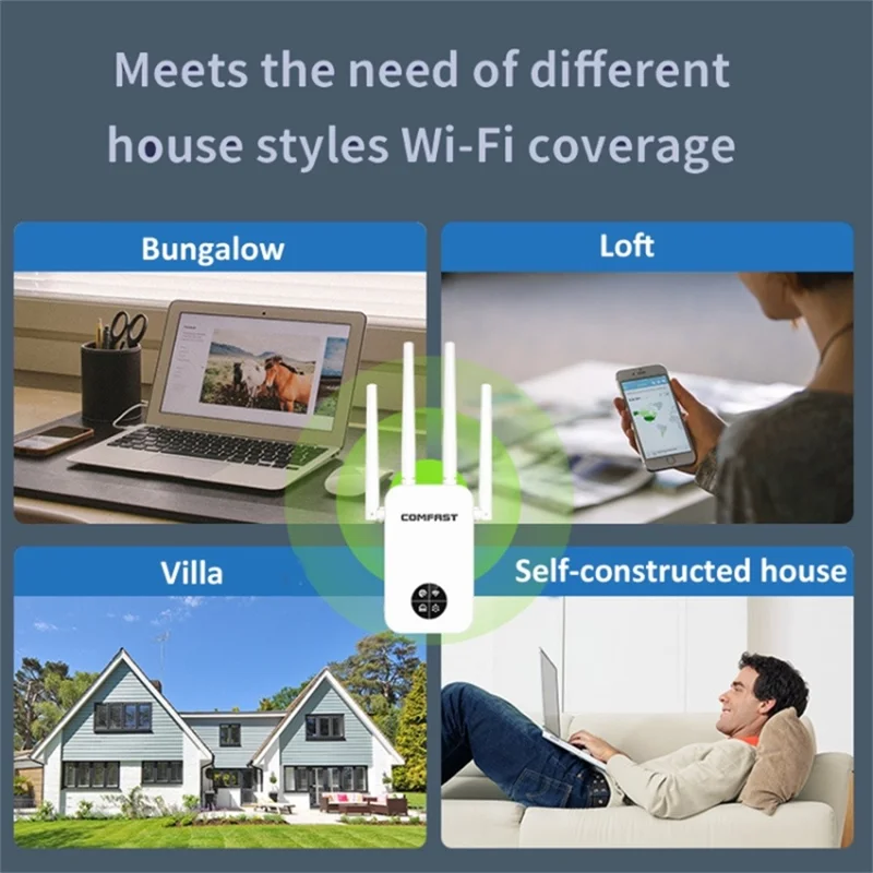 COMFAST CF-WR762AC 1200Mbps Wireless Signal Booster with OLED Display Screen Dual Band WiFi Repeater