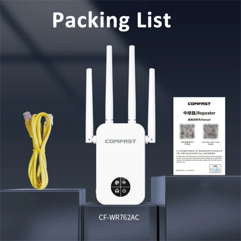 COMFAST CF-WR762AC 1200Mbps Wireless Signal Booster with OLED Display Screen Dual Band WiFi Repeater