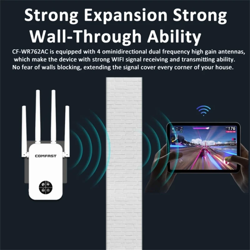COMFAST CF-WR762AC 1200Mbps Wireless Signal Booster with OLED Display Screen Dual Band WiFi Repeater