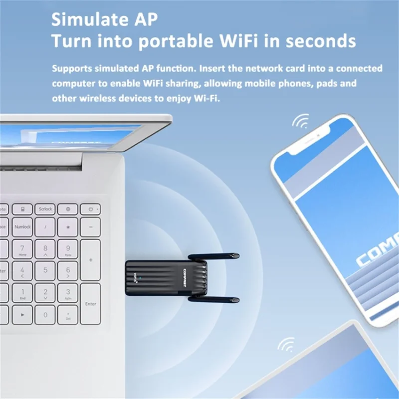 COMFAST CF-943F 900Mbps WiFi6 Bluetooth-compatible Network Card 2.4G / 5G Dual Band USB Wireless Adapter