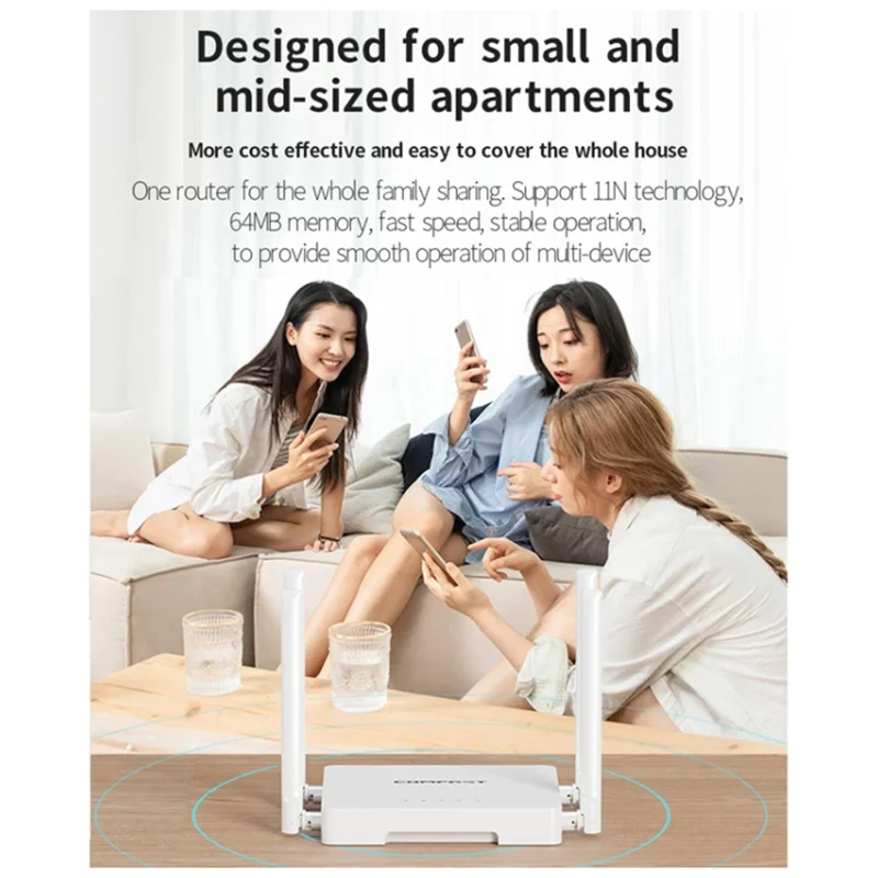 COMFAST CF-N1 V2 300Mbps High Speed WiFi4 Wireless Router with 1 WAN + 4 LAN Ports