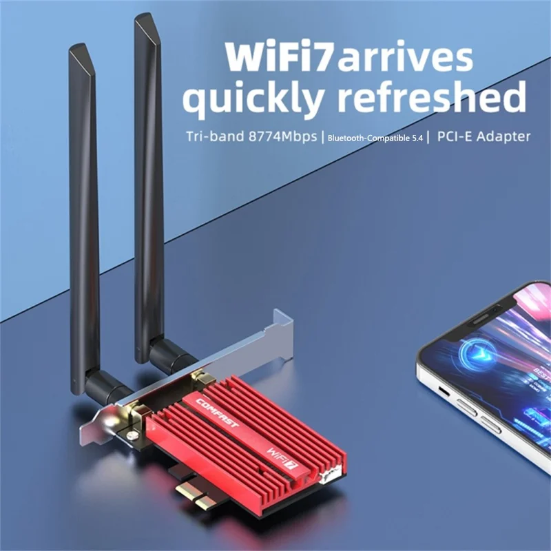 COMFAST CF-BE200PRO 8774Mbps Tri-Band WiFi7 PCIE Wireless Network Adapter Bluetooth-compatible 5.4 WiFi Receiver
