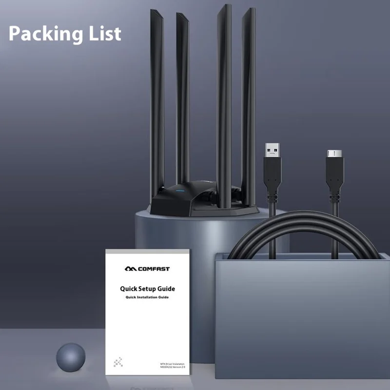 COMFAST CF-WU785AC 1300Mbps Dual Band WiFi Router USB Network Adapter with 4 Antennas