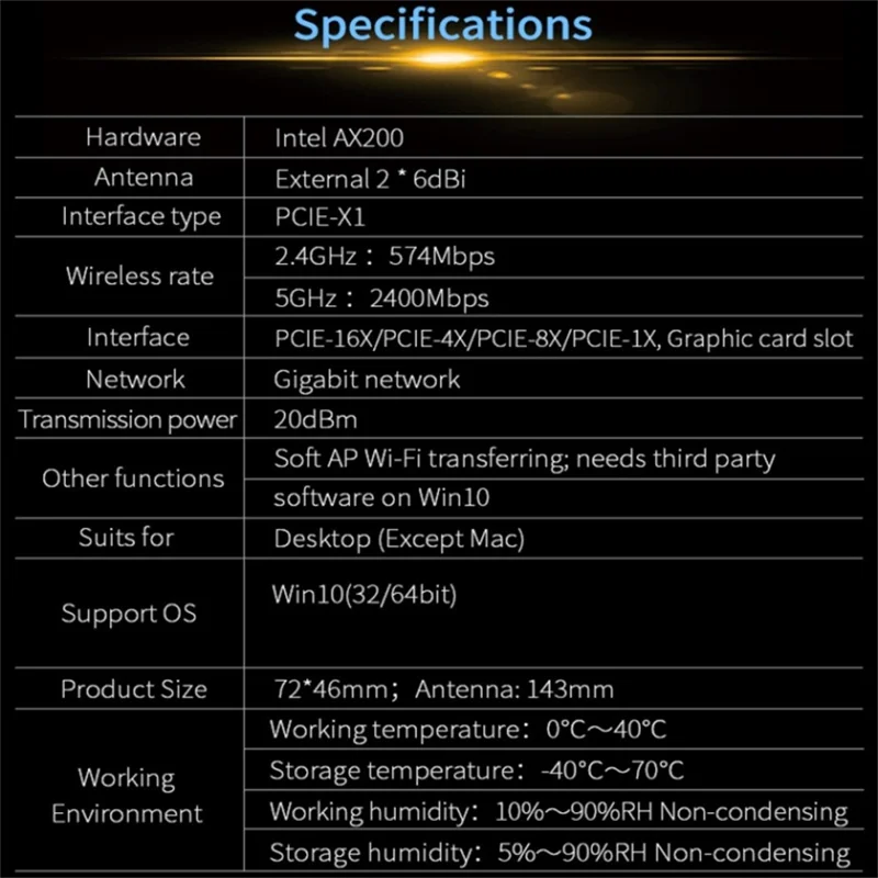 COMFAST CF-AX200Pro For Desktop PC WiFi Network Card 3000Mbps Dual Band Bluetooth-compatible 5.0 PCIE Adapter