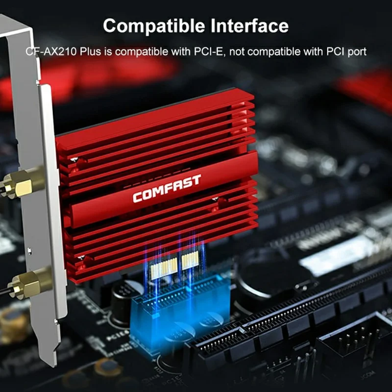COMFAST CF-AX210Plus Trådlöst nätverkskort 5374M Tribands Gigabit PCIe WiFi 6E-adapter