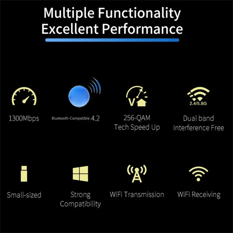 COMFAST CF-727B 1300Mbps Dual Band Gigabit USB Desktop Transmitter Receiver Bluetooth-compatible + WiFi Wireless Network Card