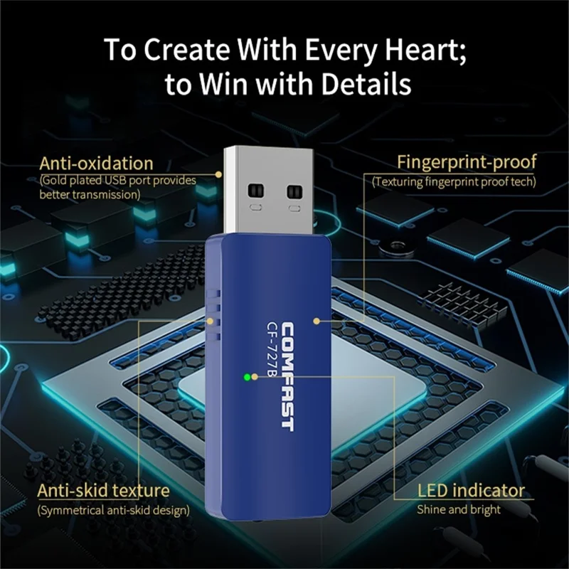 COMFAST CF-727B 1300Mbps Dual Band Gigabit USB Desktop Transmitter Receiver Bluetooth-compatible + WiFi Wireless Network Card