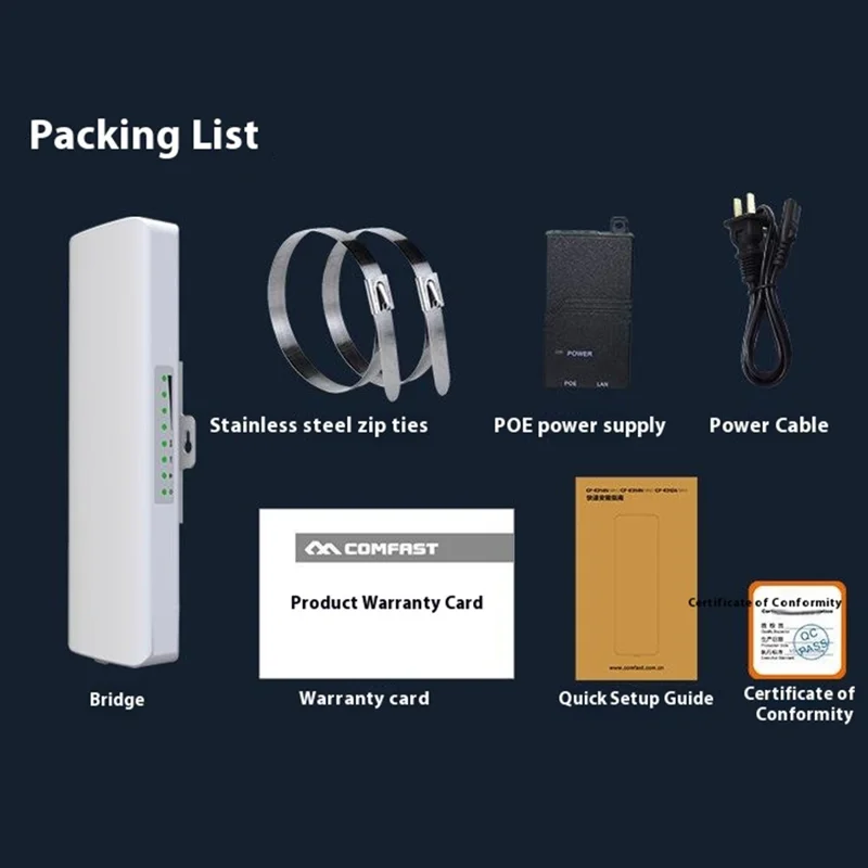 COMFAST CF-E312A 5.8GHz Wireless Bridge Long Range Transmission 300Mbps for Monitoring Engineering 10KM Network Bridge