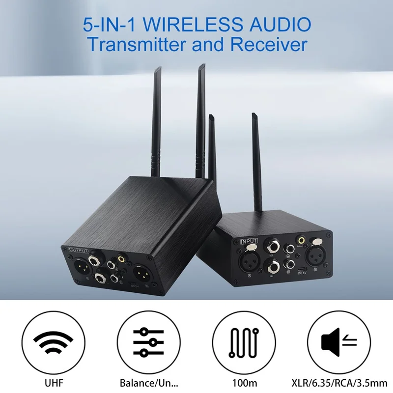 AU680A Trådlös ljudsändare-mottagare XLR-uttag Låg latens Lång räckvidd 100 m / 328 fot – US-uttag