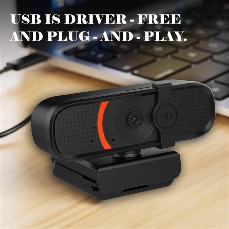 L58 1080P HD USB Webcam for Computer Built-in Microphone Autofocus Camera with Privacy Cover - Black  /  Orange