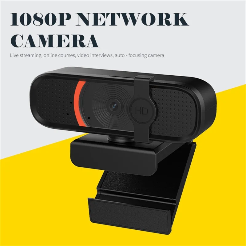L58 1080P HD USB Webcam for Computer Built-in Microphone Autofocus Camera with Privacy Cover - Black