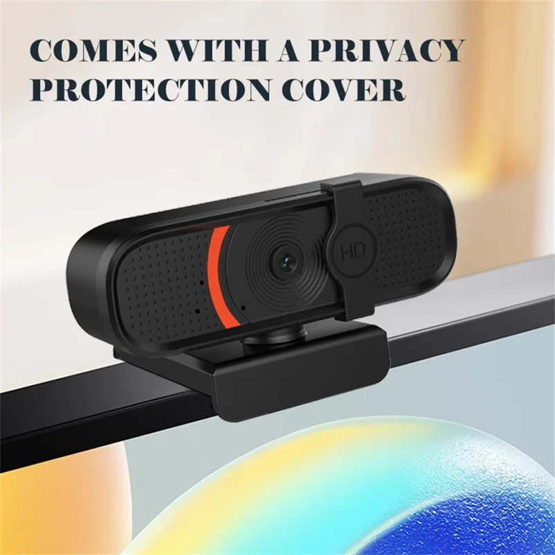 L58 1080P HD USB Webcam for Computer Built-in Microphone Autofocus Camera with Privacy Cover - Black
