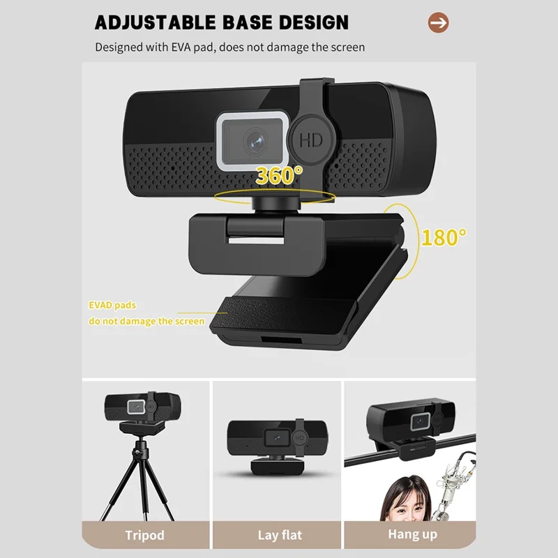 L57 Computer USB-webkamera med privatlivsbeskyttelsesdæksel 4K HD autofokus-kamera til konference og direkte streaming - Sort