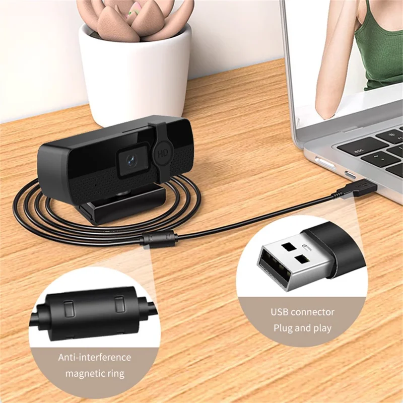 L57 Computer USB-webkamera med privatlivsbeskyttelsesdæksel 4K HD autofokus-kamera til konference og direkte streaming - Sort