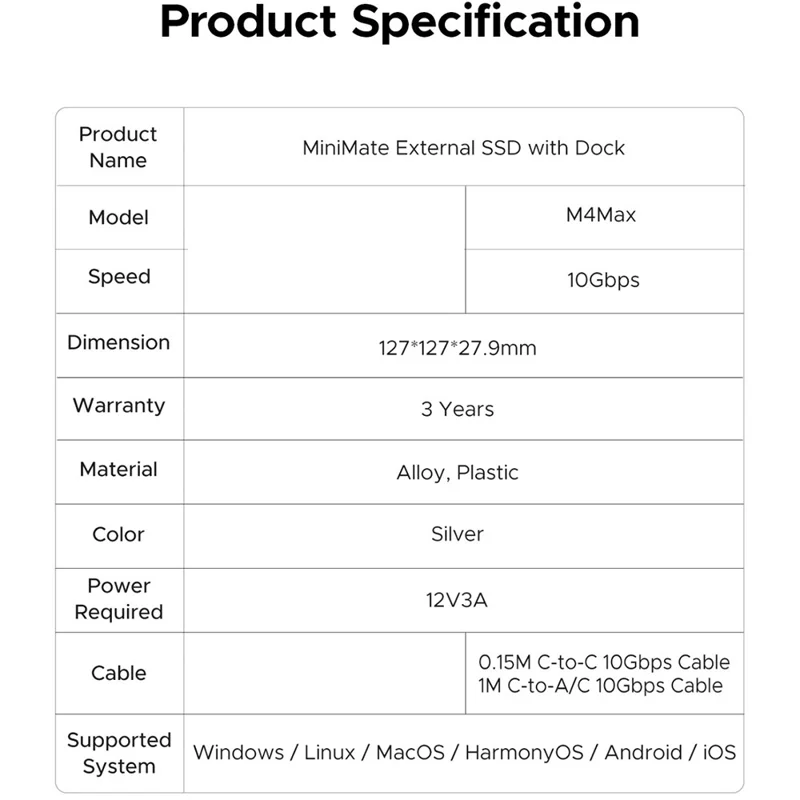ORICO-M4Max 10Gbps 1TB MiniMate Desktop External SSD Multiple Ports TF / SD Card Slots - White  /  UK Plug