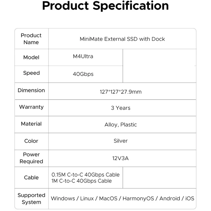 ORICO-M4Ultra 40 جيجابت في الثانية 8 تيرابايت MiniMate وحدة توسيع سطح المكتب SSD وحدة تخزين حالة صلبة محمولة مع فتحات تهوية 360 درجة - أبيض / قابس المملكة المتحدة