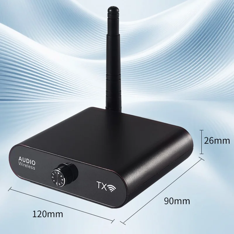 MEASY AU2410 Trasmettitore Audio Wireless con Range 100m, Controllo Volume Doppio Lato Ricevitore Set (1 Trasmettitore + 1 Ricevitore) 1 a 8 Multi-Dispositivo