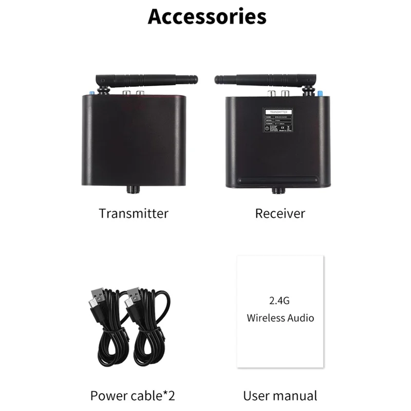 MEASY AU2410 Trasmettitore Audio Wireless con Range 100m, Controllo Volume Doppio Lato Ricevitore Set (1 Trasmettitore + 1 Ricevitore) 1 a 8 Multi-Dispositivo