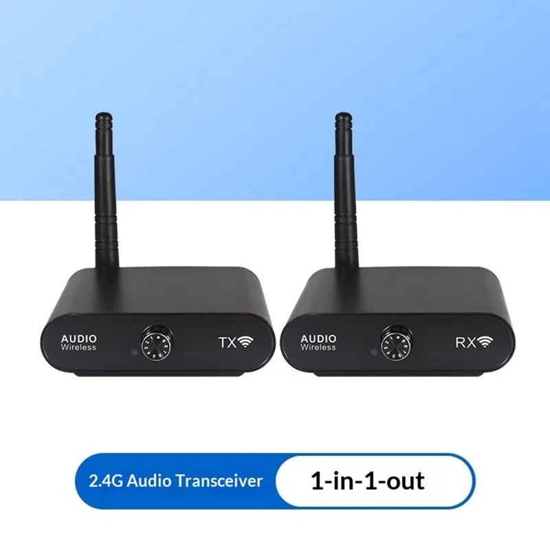 MEASY AU2410 Trasmettitore Audio Wireless con Range 100m, Controllo Volume Doppio Lato Ricevitore Set (1 Trasmettitore + 1 Ricevitore) 1 a 8 Multi-Dispositivo