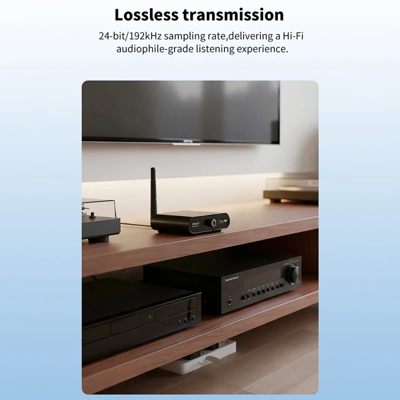 MEASY AU2410 Trasmettitore Audio Wireless con Range 100m, Controllo Volume Doppio Lato Ricevitore Set (1 Trasmettitore + 1 Ricevitore) 1 a 8 Multi-Dispositivo