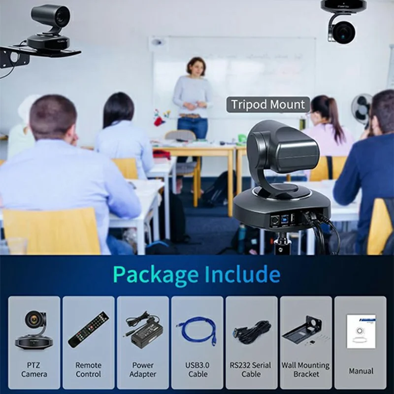 FEELWORLD 4K PTZ-camera 10x optische zoom 8,29MP CMOS-sensor met AI-tracking voor personen PoE HD / USB3.0 / LAN-uitvoer voor live streamen en videoconferenties - Amerikaanse stekker