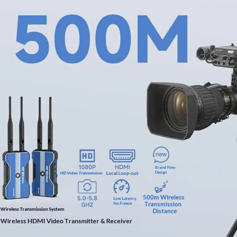 GT-HDWL500D 500m 1080P HD Wireless Transmitter and Receiver Set for Photography Live Streaming, with 2 Batteries + Charger