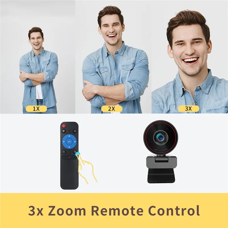 L52 4K Ultra HD Webcam Autofocus 3X Zoom Computer Webcam for Video Conference - Black