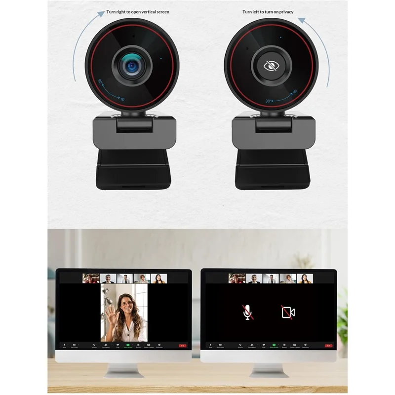 L52 4K Ultra HD Webcam Autofocus 3X Zoom Computer Webcam for Video Conference - Black