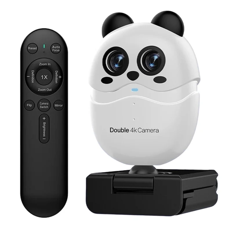 L59D 4K HD Dual Lens Camera Auto Focus Computer Webcam with Remote Control for Video Calls - White