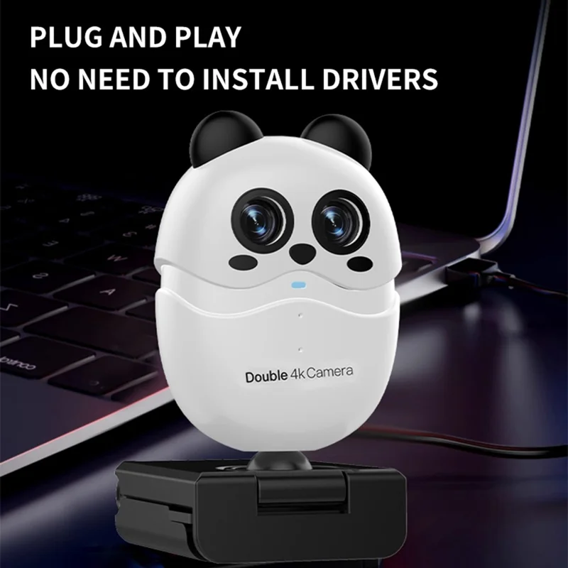 L59D 4K HD Dual Lens Camera Auto Focus Computer Webcam with Remote Control for Video Calls - White