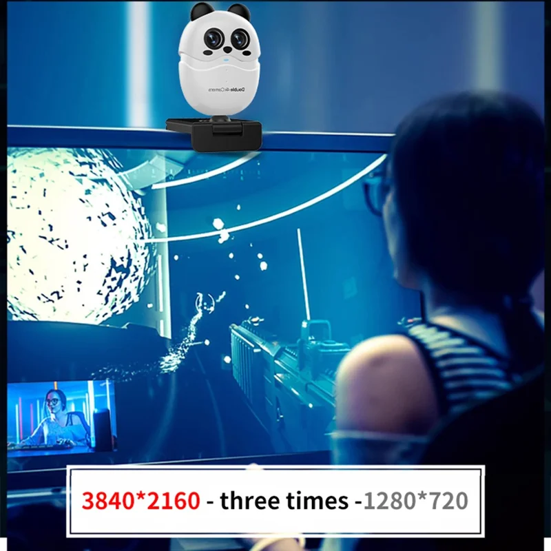 L59D 4K HD Dual Lens Camera Auto Focus Computer Webcam with Remote Control for Video Calls - White