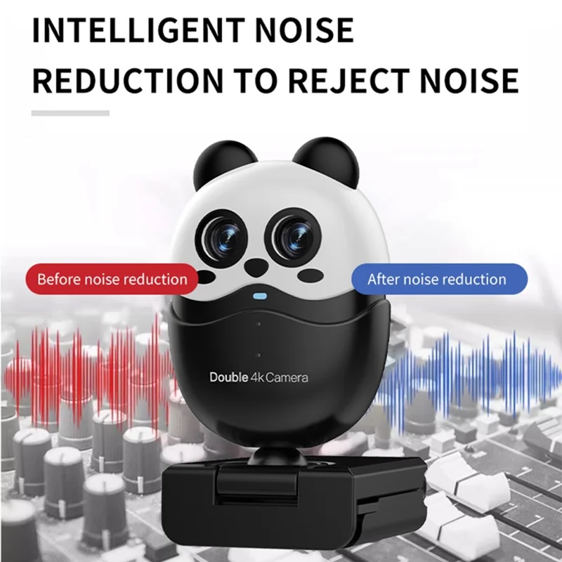 L59D 4K HD Dual Lens Camera Auto Focus Computer Webcam with Remote Control for Video Calls - White