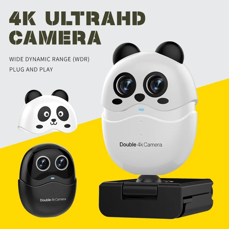 L59D 4K HD Dual Lens Camera Auto Focus Computer Webcam with Remote Control for Video Calls - White