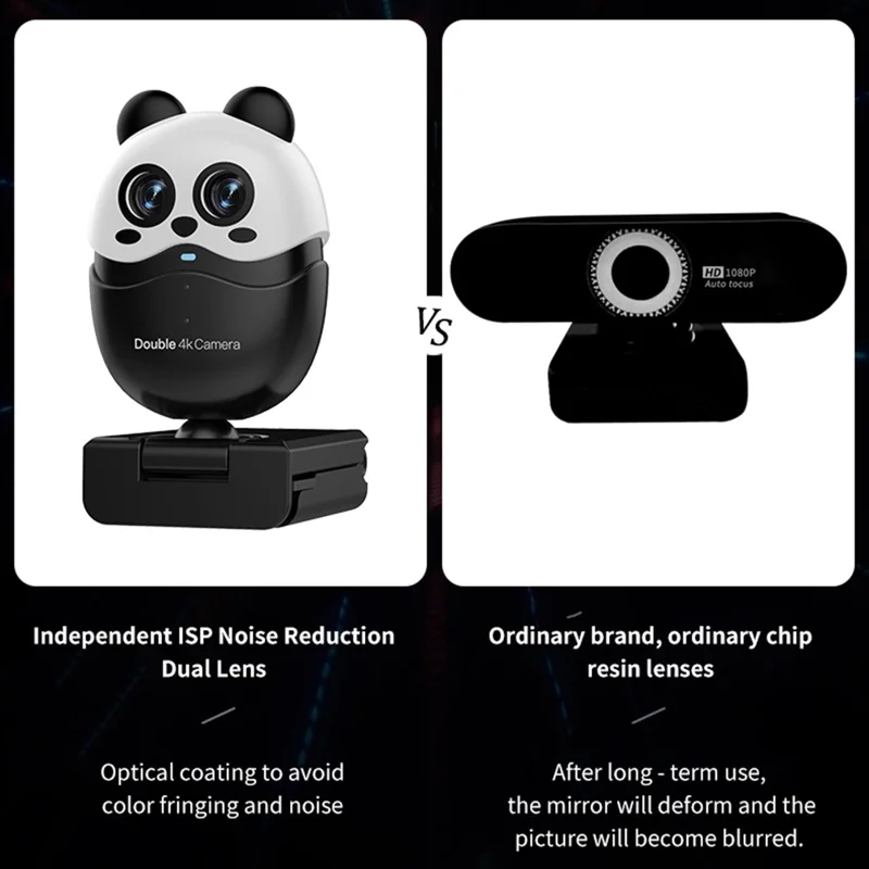 L59D 4K HD Dual Lens Camera Auto Focus Computer Webcam with Remote Control for Video Calls - White